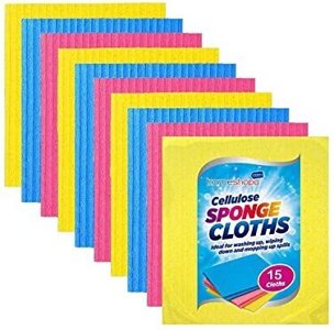 A colorful, thin cellulose sponge cloth.