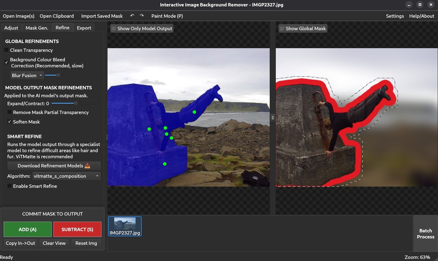 Screenshot of the background remover application running on linux
