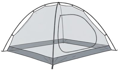 A drawing of a freestanding tent with 2 poles making a dome, no flysheet.