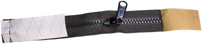 Zipper being sewn to a panel piece.